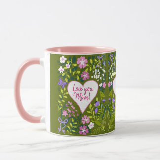 Love you Mom botanical cute heart マグカップ