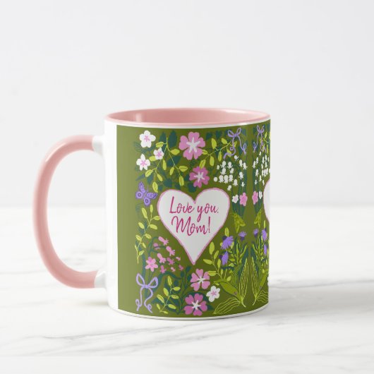 Love you Mom botanical cute heart マグカップ (左)