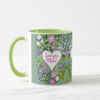Love you Mom botanical cute heart マグカップ
