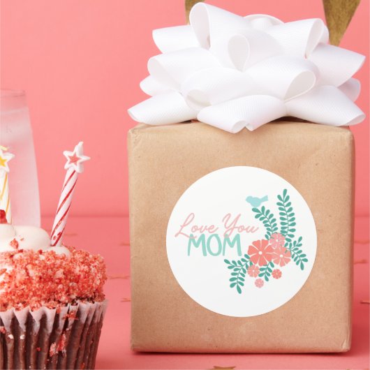 Love you mom callipraphy floral frame ラウンドシール (パーティー)