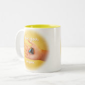 Love You Mom Child's Hand Holding Blueハート写真 ツートーンマグカップ (正面左)