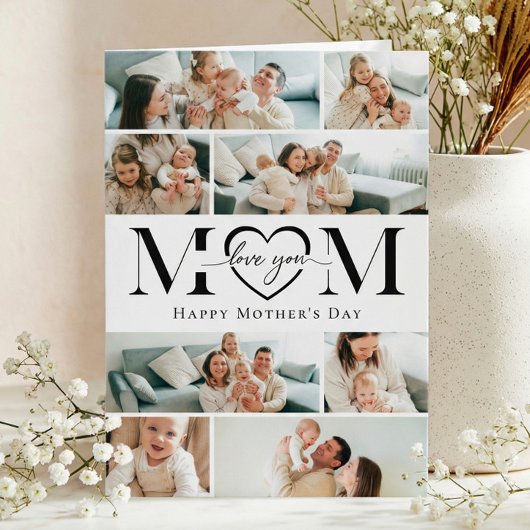 Love You Mom Heart Photo Collage Mother's Day カード