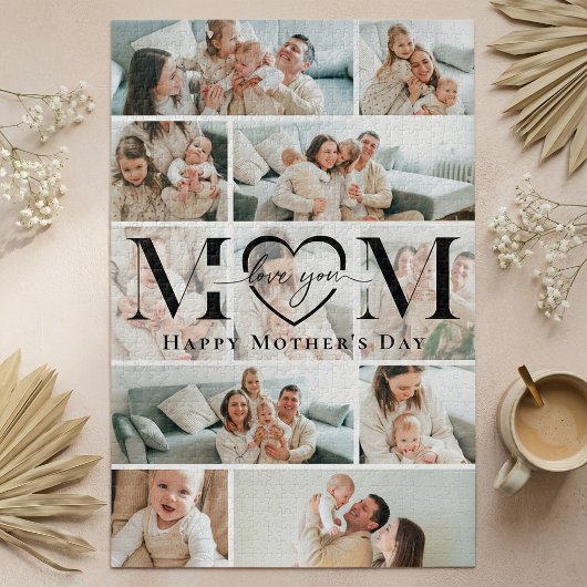 Love You Mom Heart Photo Collage Mother's Day ジグソーパズル