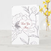 Love You Mom Line‑Art Floral カード (黄色い花)