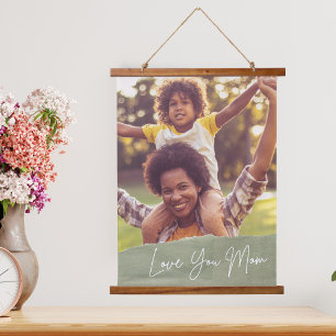 Love You Mom Mother's Dayカスタム写真 吊り下げ型タペストリー
