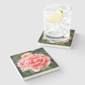 Love You Mom Pink Roseフラワーフォトスクリプトスタイリッシュ ストーンコースター (横)