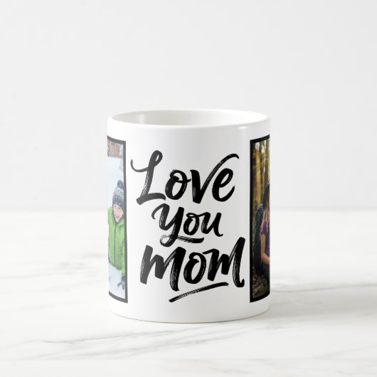 Love You Mom Two Photo Brush Script コーヒーマグカップ (中央)