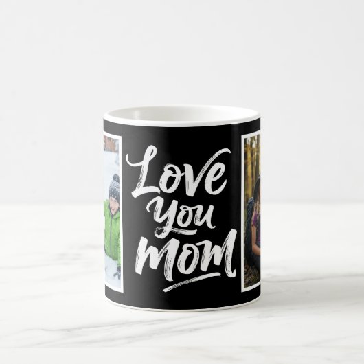 Love You Mom Two Photo Brush Script black white コーヒーマグカップ (中央)