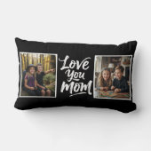 Love You Mom Two Photo Brush Script Keepsake black ランバークッション (裏面)
