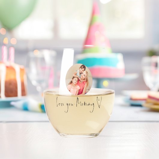 Love You Mommyハートカスタムフォトスクリプト名 ステムなしワイングラス (インサイチュ (バースデー))
