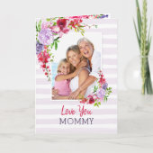 Love You Mommy薄紫フローラ母の日写真 カード (正面)