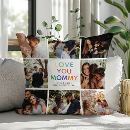 「LOVE YOU MOMMY」レインボーレタリングフォトコラージュ クッション