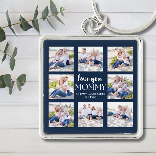 Love you Mommy Collage Photos childrens Blue キーホルダー
