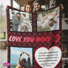 "Love You More" 写真と愛の詩チェック柄ブランケット フリースブランケット