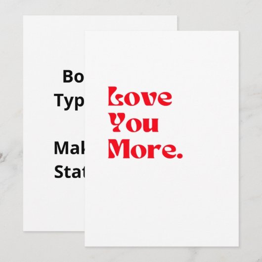 Love You More Bold Red Romantic Typography  シーズンカード (正面/裏面)