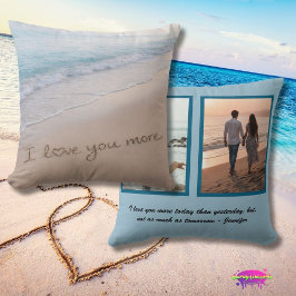 Love You More Coastal Beach Photo Collage クッション