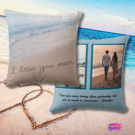 Love You More Coastal Beach Photo Collage クッション