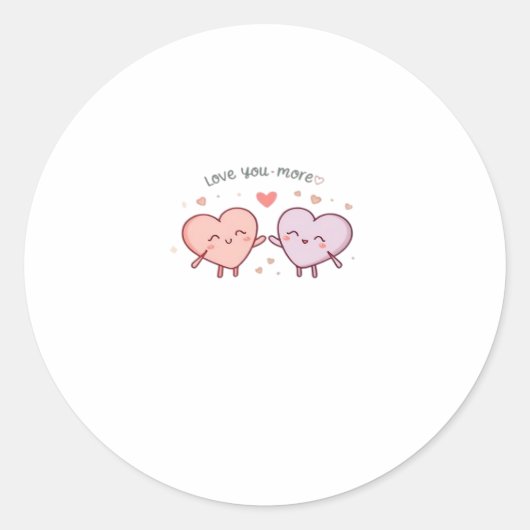 Love You More Couple Hearts Valentine Romantic Des ラウンドシール (正面)
