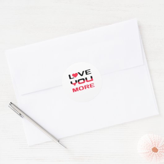 Love You More Flat Bold Black Red Typography  ラウンドシール (封筒)