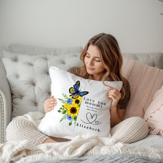 Love You Mummy Personalized Floral Throw Pillow クッション