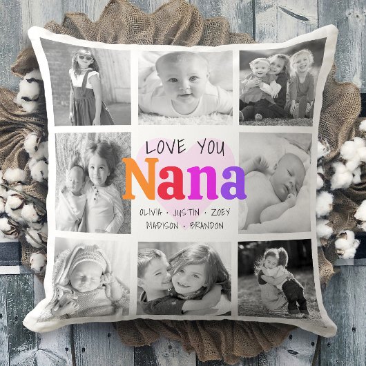 Love You Nana カラフルはっきりしたモダン 8 Photo Collage クッション