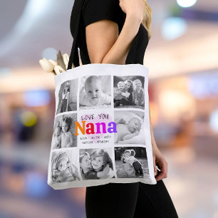 Love You Nana カラフルはっきりしたモダン 8 Photo Collage トートバッグ