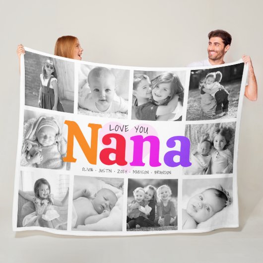 Love You Nana 10フォトコラージュカラフルモダン フリースブランケット (インサイチュ)