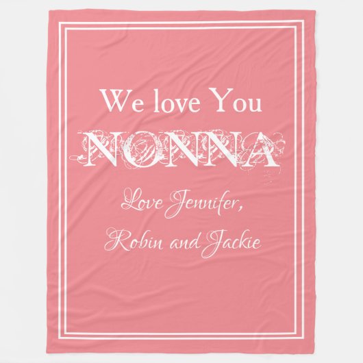 Love You NONNAスクリプトエレガント孫の名前かわいい フリースブランケット (正面)