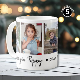 Love You Poppy Grandkids Names 5 Photo Collage コーヒーマグカップ