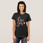 Love You Script Heart Cute Valentine Outfit Hand L Tシャツ (正面フル)