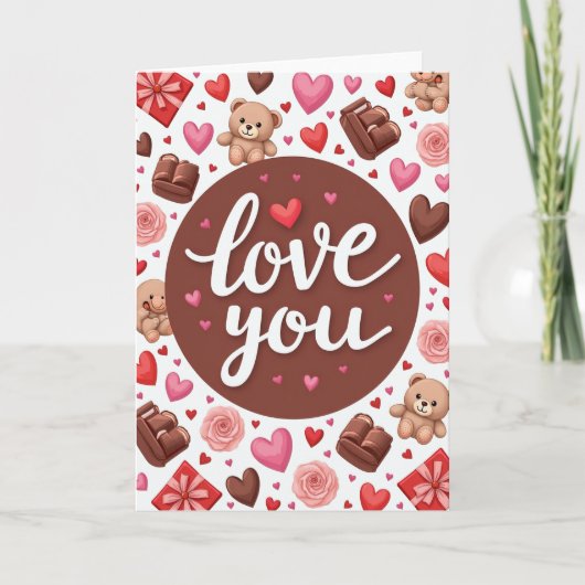 Love You Teddy Bear Hearts Card カード (正面)
