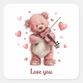 Love You Teddy with Violin スクエアシール