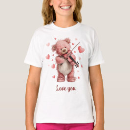 Love You Teddy with Violin Tシャツ