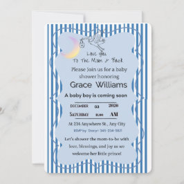 Love You to the Moon and Back Baby Boy Shower  招待状