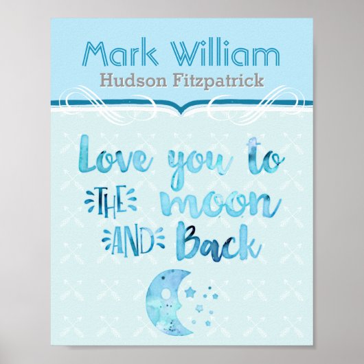 Love You To The Moon Blue Baby Nursery ポスター (正面)