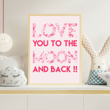 Love You to the Moon - Pink Hearts Typography