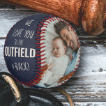 Love you to the Outfield Photo Blue Leather Look 野球ボール<br><div class="desc">青いパーソナライズされた革は、2枚の写真と子供からの素敵な野球の引用文と野球のように見える。"外読野と後ろ向きにあなたを愛す"という言葉は、白でモダンスキニーのフォントとはっきりしたタイポグラフィで表されている。写真テンプレートは準備ができて、あなたの写真と年を追加する。色は編集可能でクリックあるカスタマイズ- 「さらに」またはメッセージが表示される。野球パーソナライズされたは父の日素晴らしや誕生日、新生児の記念に贈る贈り物である。</div>