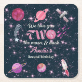 Love You Two The Moon Girls Pink 2nd Birthday スクエアペーパーコースター (正面)