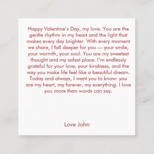 Love You Valentine Envelope Design スクエア名刺 (裏面)