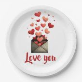 Love You Valentine Envelope Design ペーパープレート (正面)