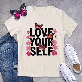 Love Yourself Butterfly and Flower Graphic トライブレンドTシャツ
