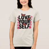 Love Yourself Butterfly and Flower Graphic トライブレンドＴシャツ (正面)