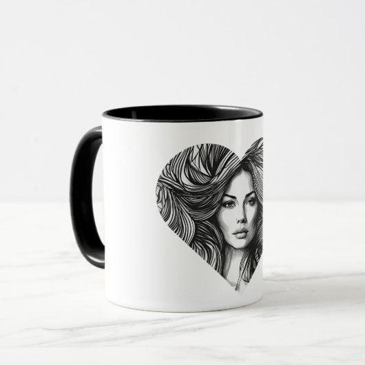 Love Yourself Frauengesicht mit Herz – Tasse マグカップ (正面左)