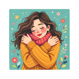 Love Yourself | Girl Hugging Herself メタルプリント
