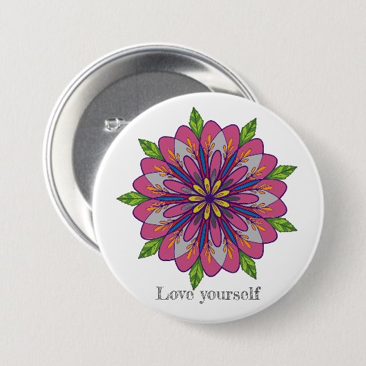 Love yourself mandala flowers 缶バッジ (正面&裏面)