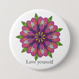 Love yourself mandala flowers 缶バッジ