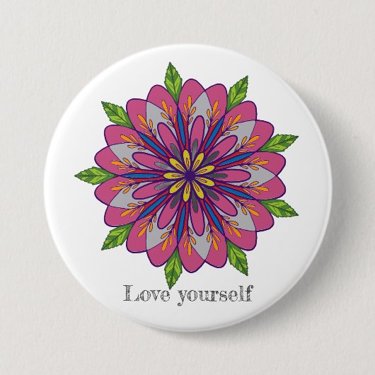 Love yourself mandala flowers 缶バッジ (正面)
