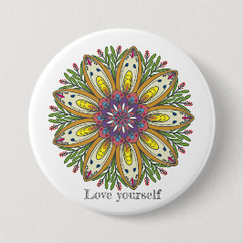 Love yourself mandala flowers 缶バッジ
