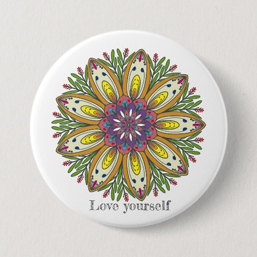 Love yourself mandala flowers 缶バッジ (正面)