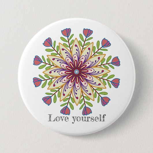 Love yourself mandala flowers 缶バッジ (正面)